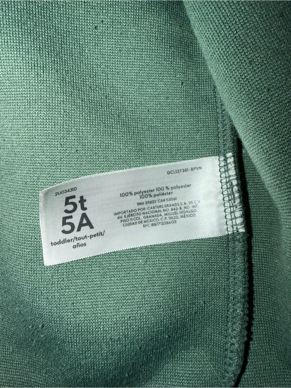 OshKosh B'gosh 5T Green Sherpa Fleece Zip Jacket Toddler